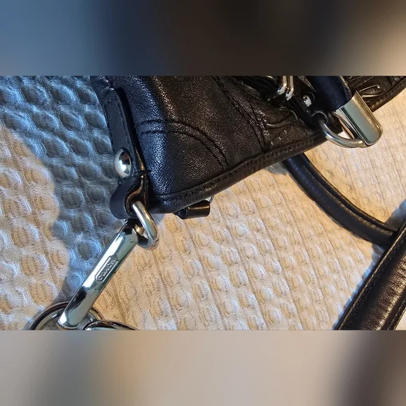 Coach Madison Sophia satchel, black leather, embossed Op Art pattern, euc - Picture 5 of 8